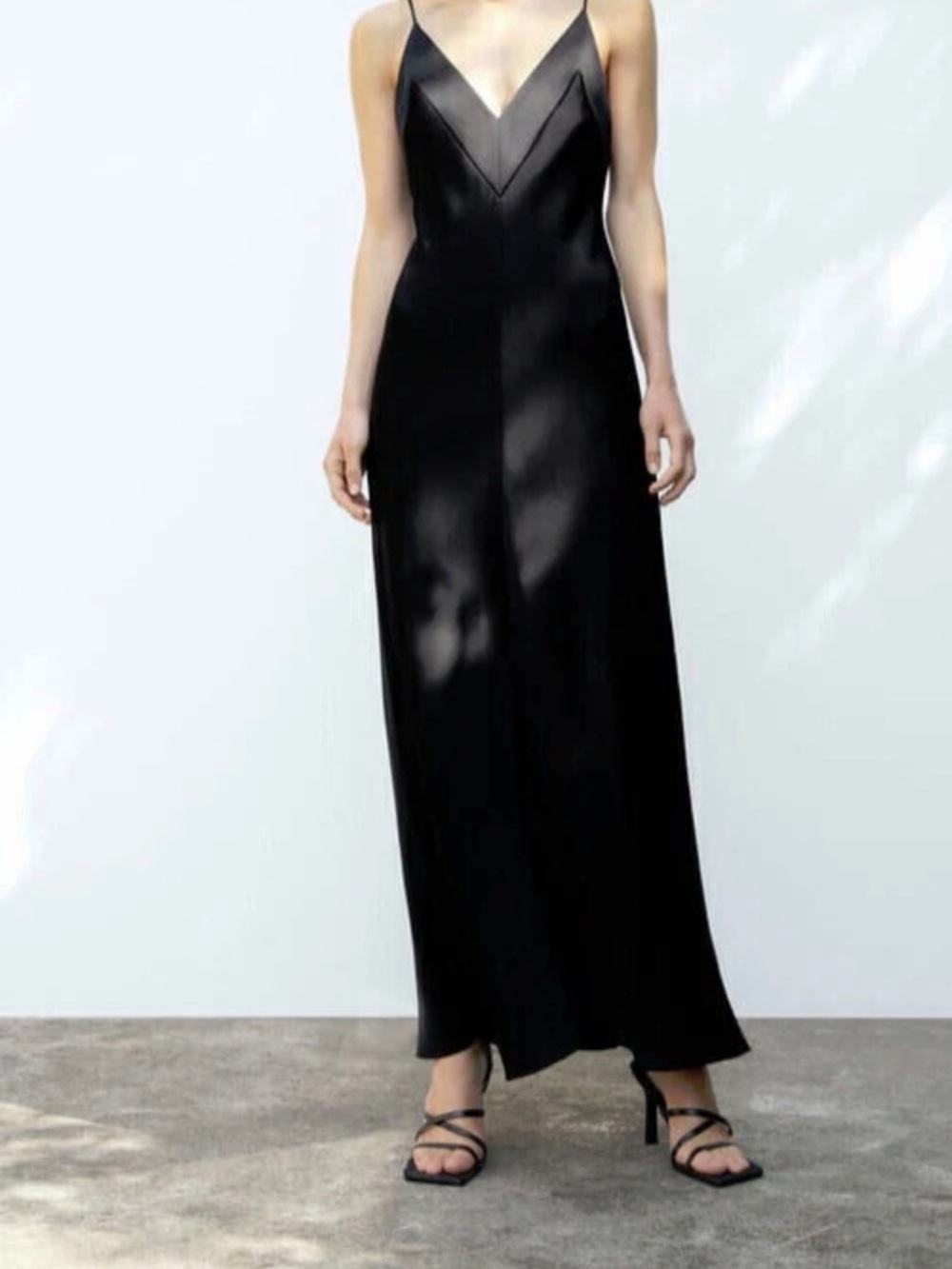 Zara Black Limited Edition Satin V-Neck Maxi Slip Dress